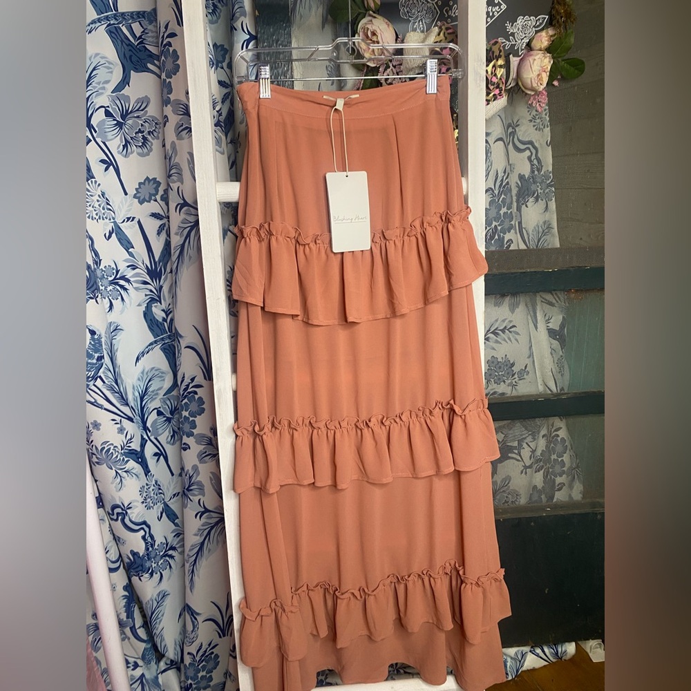 Chic Ruffled Maxi Skirt in Peach by [Brand]